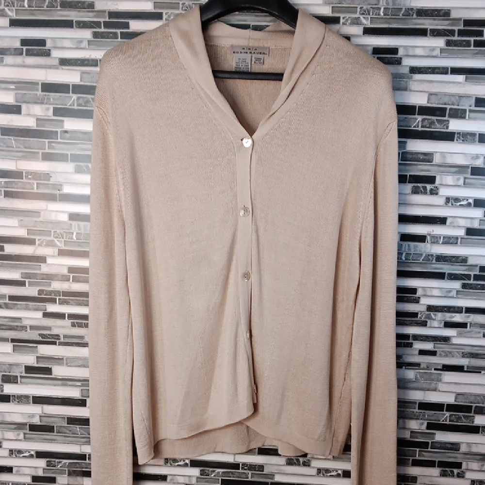 Eddie Bauer 100% Silk Beige Cream 2 Pc Knit Sweater Set Womens XL